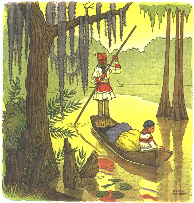 Image of Micco and his father in a canoe.