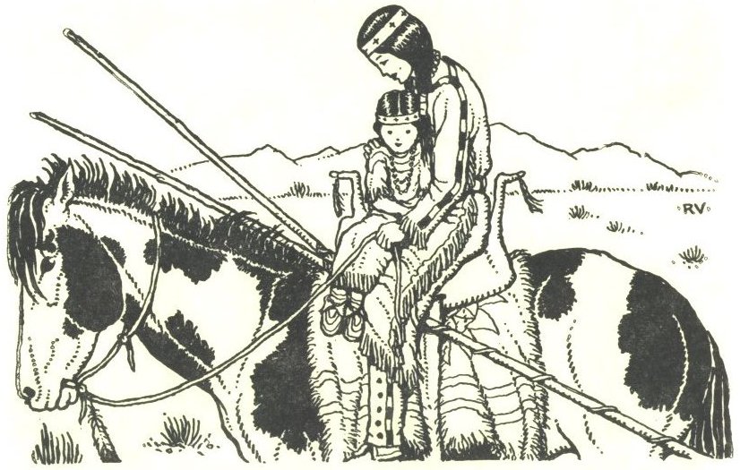 Image of Gray Bird and his Mother on horseback.