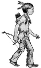 Image of Indian walking with bow.